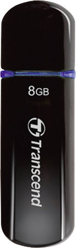 Černý USB flash disk značky Transcend s kapacitou 8 GB.