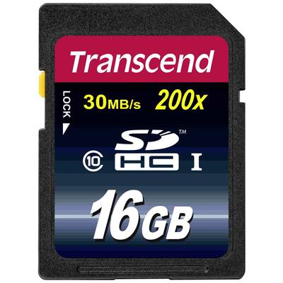 Paměťová karta značky Transcend o kapacitě 16 GB, třída rychlosti 10, rychlost čtení 30 MB/s.