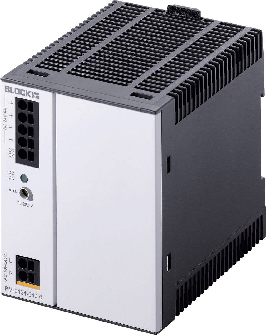 BLOCK PM-0124-040-1 síťový zdroj na DIN lištu Spotřeba (Stand-By) 1 W 24 V/DC 4 A 96 W Počet výstupů:1 x Obsah 1 ks