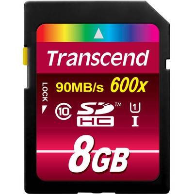 Transcend SDHC paměťová karta o kapacitě 8 GB, s rychlostí čtení a zápisu 90 MB/s, třída 10 a podpora UHS-I.