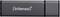 Šedý USB flash disk s nápisem 'Intenso'.