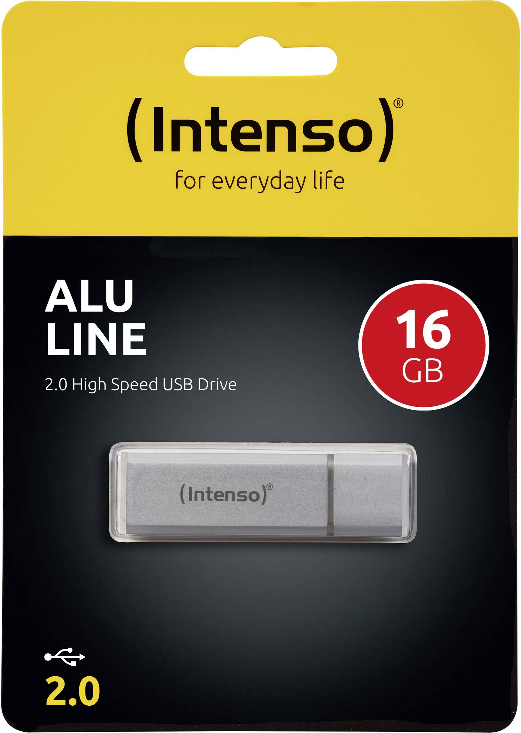 USB flash disk Intenso, model ALU LINE, kapacita 16 GB, USB 2.0 High Speed, stříbrná barva.