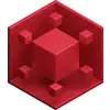 Červený, trojrozměrný, geometrický vzor se šesti kostkami na šestiúhelníkové základně.