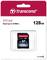 Transcend SD paměťová karta, 128 GB, Class 10, rychlost zápisu až 30 MB/s. Balení s červeným logem a obrázkem produktu.