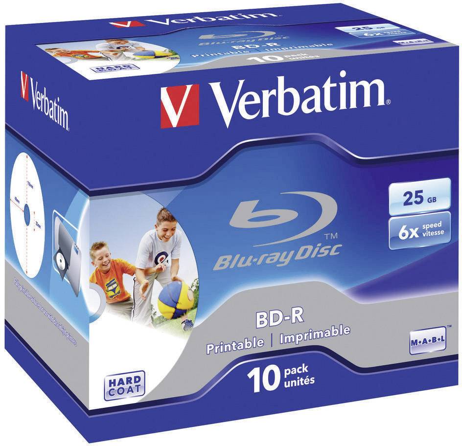 Verbatim Blu-ray disk BD-R, balení 10 potisknutelných disků 25 GB, rychlost 6x. Obal prezentuje sportovní rodinné aktivity.