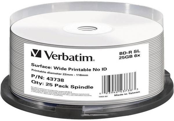Verbatim 43738 Blu-ray BD-R 25 GB 25 ks vřeteno s potiskem