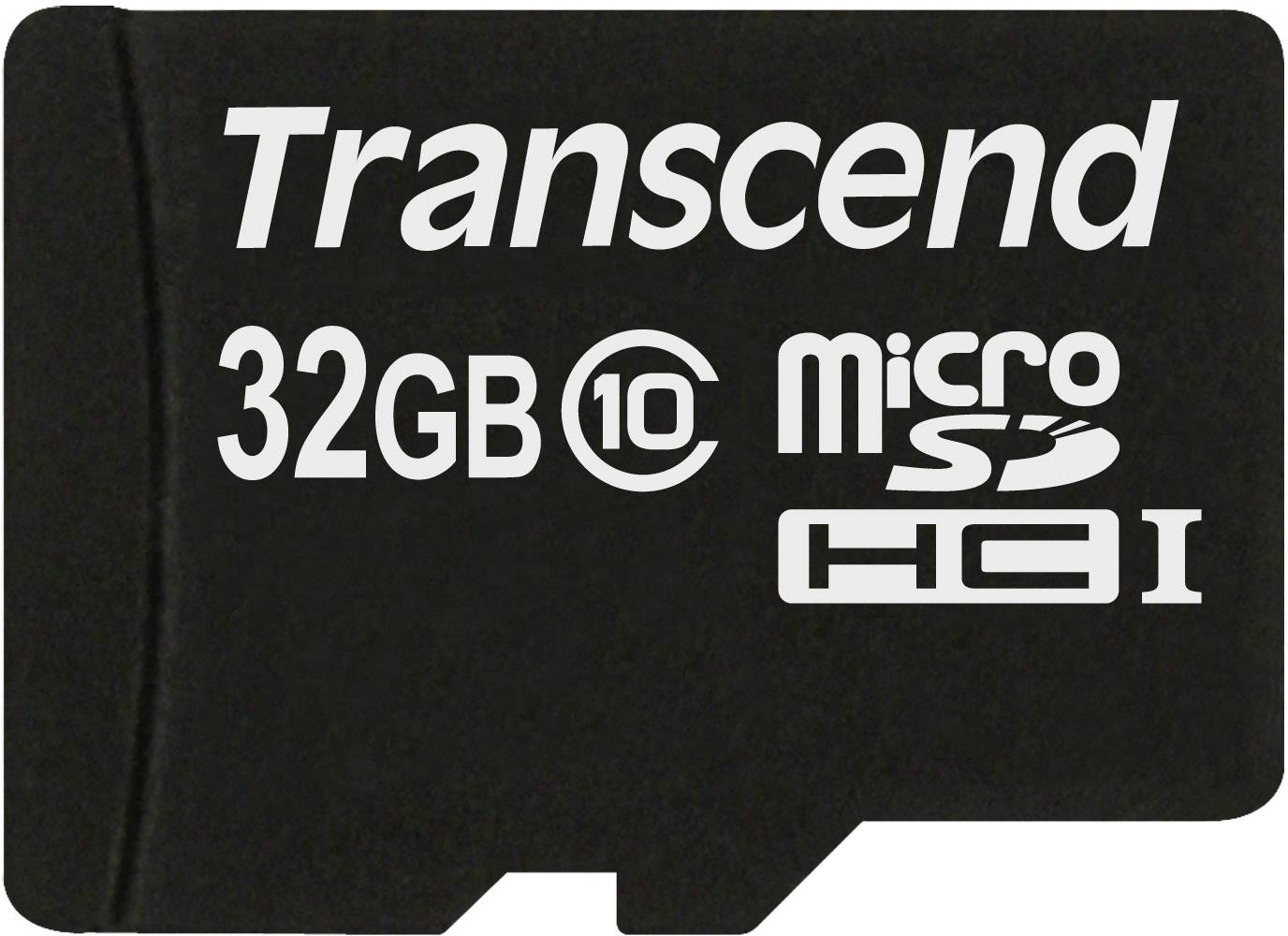 Černá karta MicroSD s nápisem 'Transcend 32GB MicroSD HC I', vhodná pro digitální úložná média.