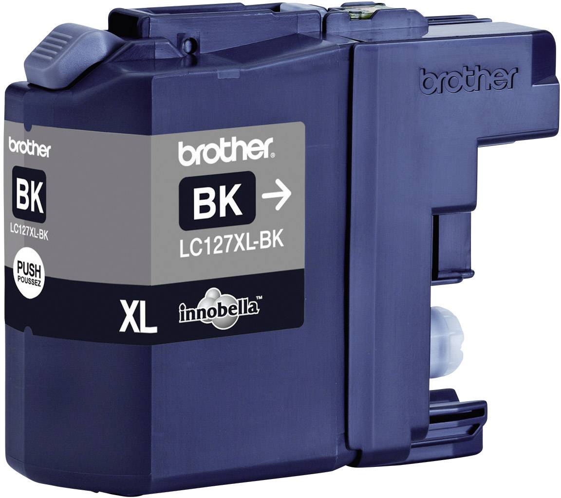 Inkoustová kazeta Brother LC127XL-BK, černá, velikost XL, zobrazená před bílým pozadím.