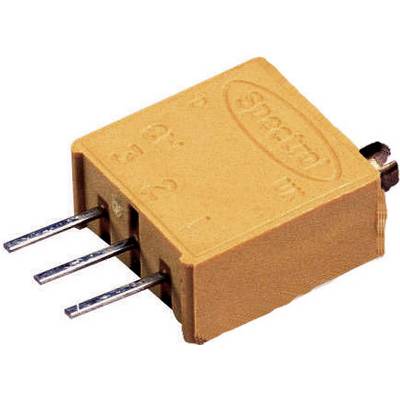 Žlutý elektronický konektor se třemi kovovými kolíky a vytištěným logem, používaný pro elektrické připojení.