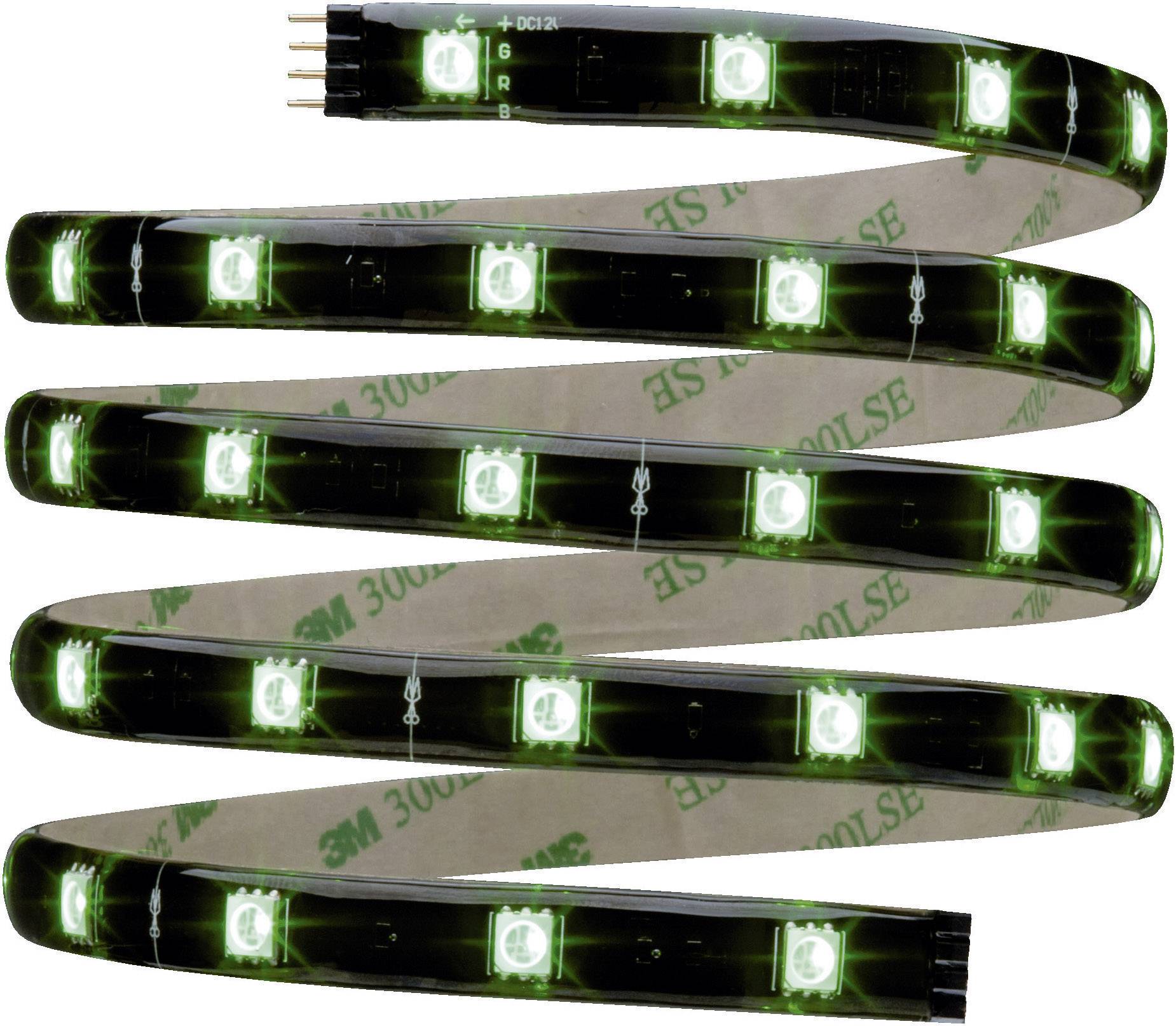 LED světelný pásek se zelenými LED diodami a lepicí vrstvou na zadní straně, vhodný pro dekorativní osvětlení nebo akcentové osvětlení.