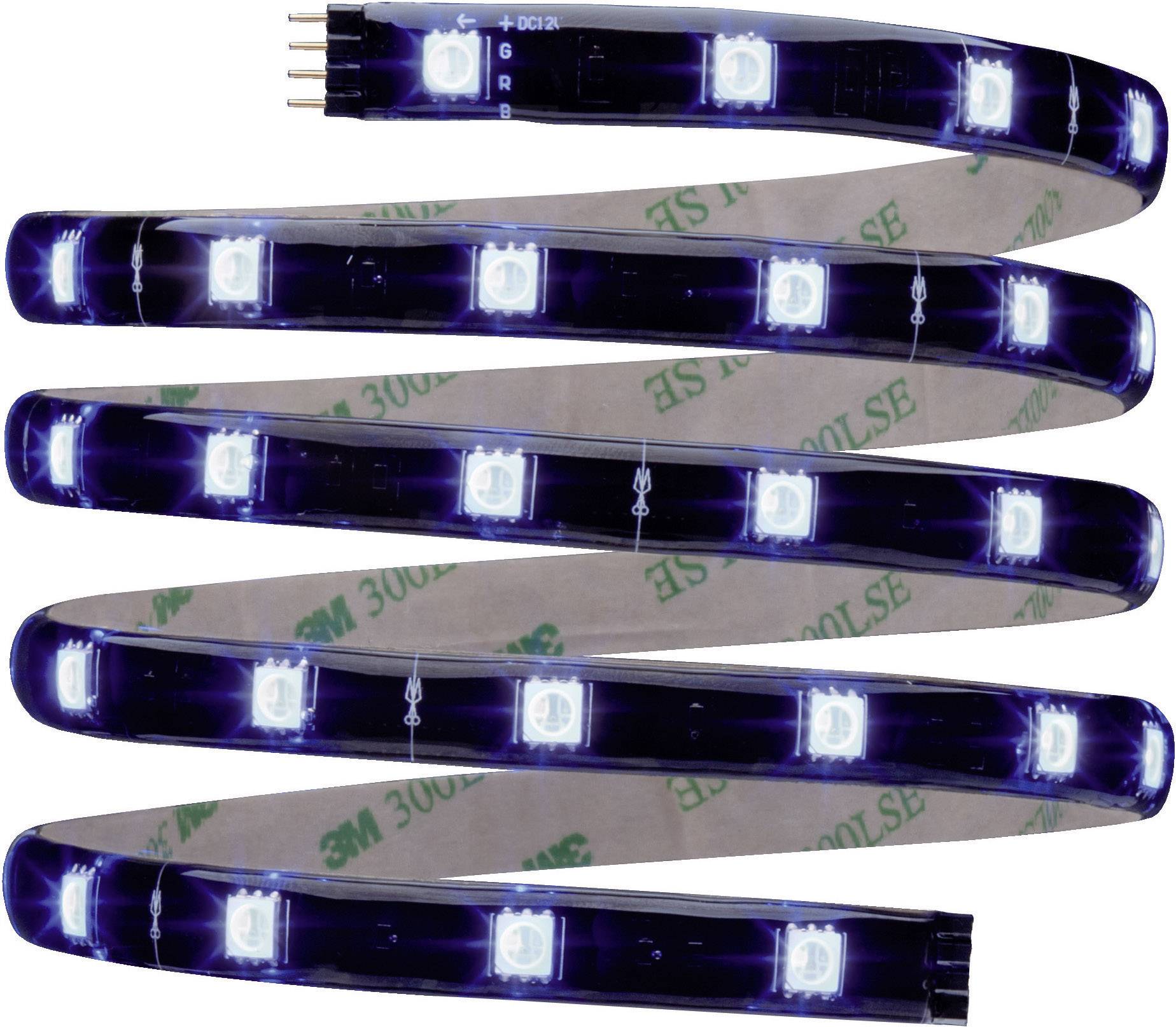 LED světelný pruh s modrými svítícími světly v spirálovitém uspořádání, zadní strana opatřena lepicí páskou.