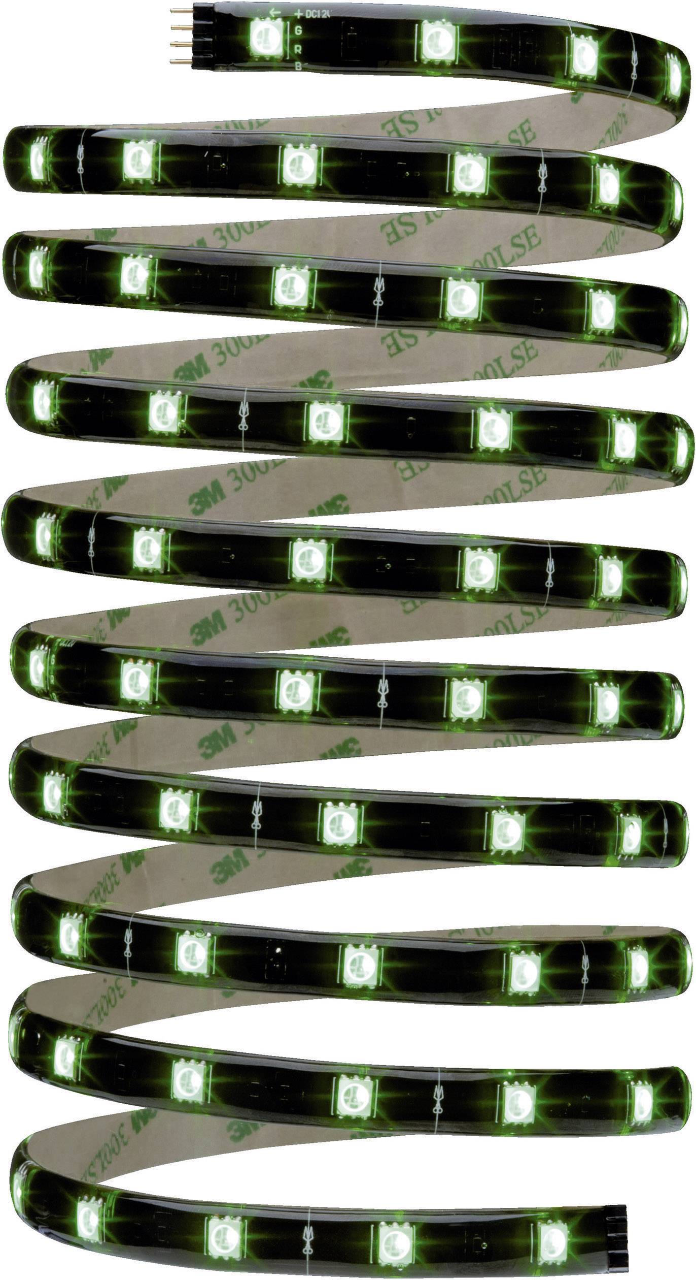 LED světelná lišta, černá, s osvětlenými zelenými LED diodami, zobrazená ve tvaru smyčky na bílém pozadí.