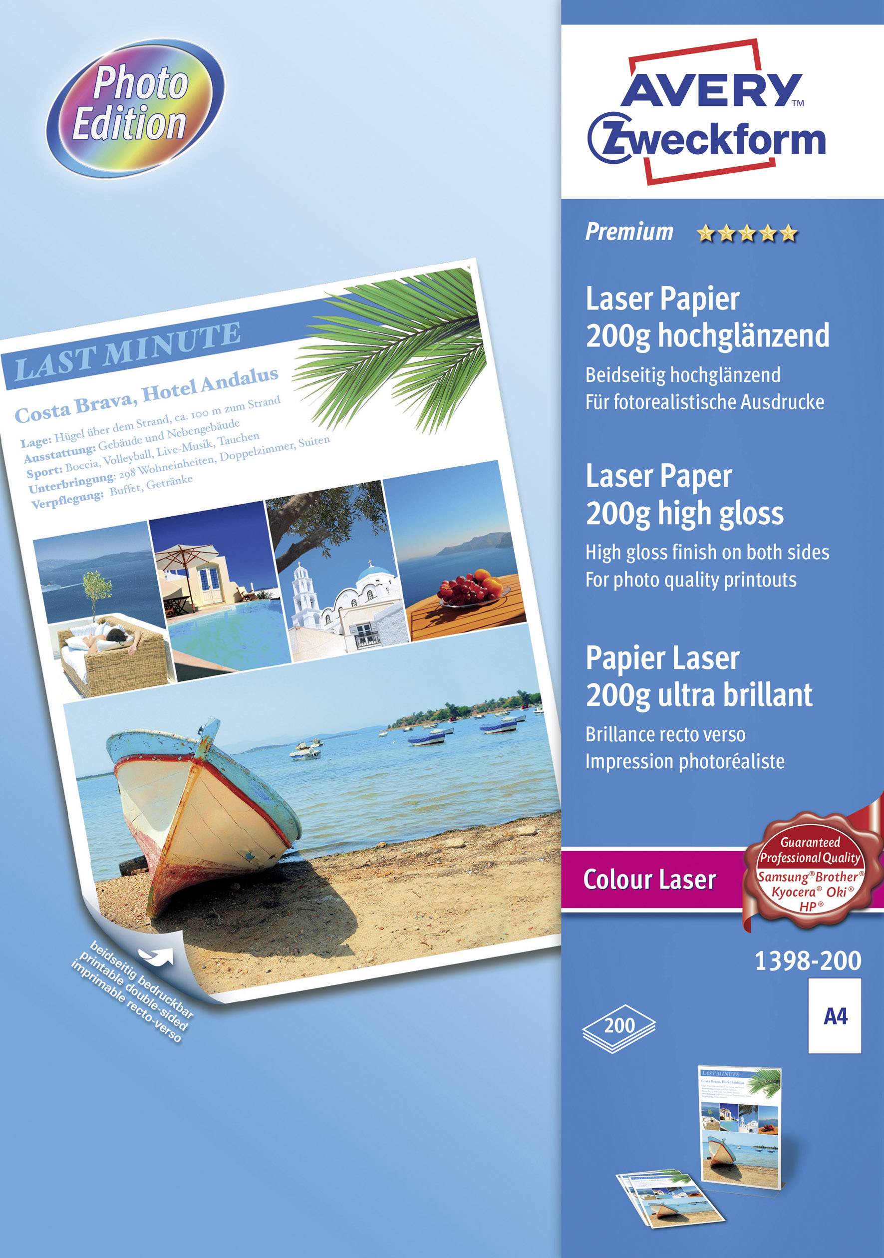 Avery-Zweckform Premium Laser Paper 200g high gloss 1398-200 papír do laserové tiskárny A4 200 g/m² 200 listů bílá