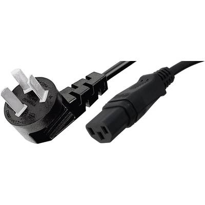 Černý síťový kabel s třípólovým konektorem a studenovým konektorem, často používaný pro počítače a elektronická zařízení.