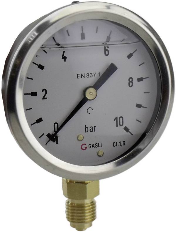 ICH manometr 63R10.MGE  Připojení (manometr): spodní strana 0 do 10 bar Vnější závit 1/4" 1 ks