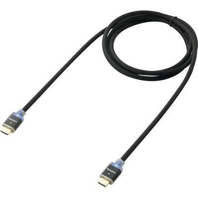 Černý pletený HDMI kabel se zlatými konektory, vhodný pro přenos vysoce kvalitního audia a videa v rozlišení HD.