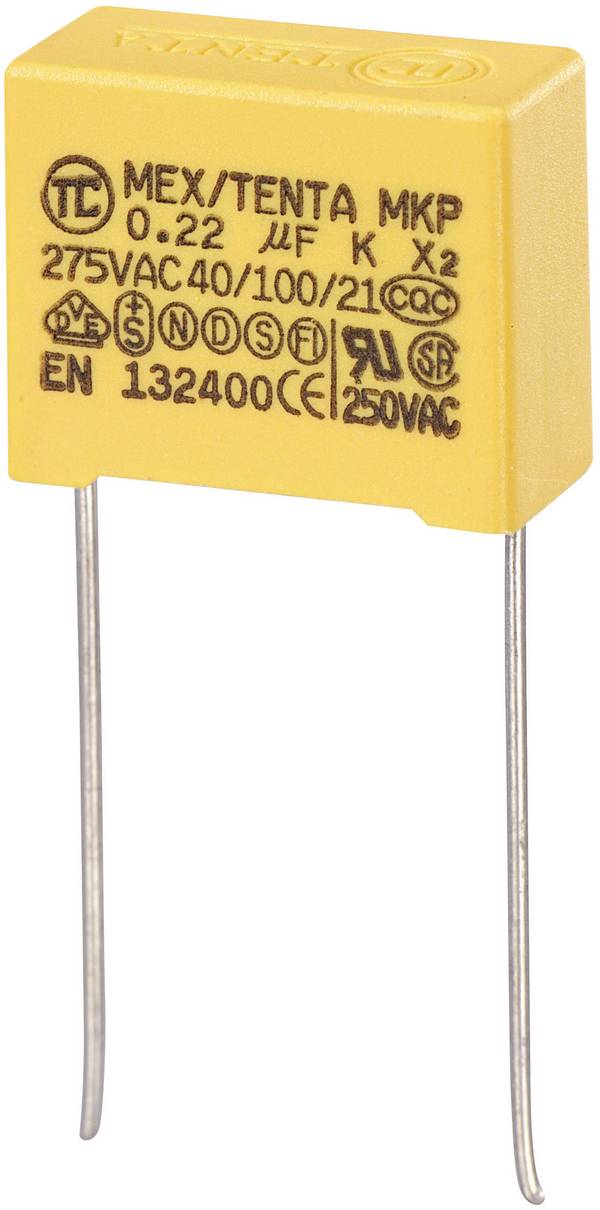 TRU COMPONENTS MKP-X2 1 ks odrušovací kondenzátor MKP-X2 radiální  0.22 µF 275 V/AC 10 % 15 mm (d x š x v) 18 x 8.5 x 14.5 mm