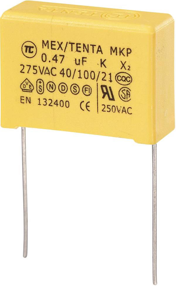 TRU COMPONENTS MKP-X2 1 ks odrušovací kondenzátor MKP-X2 radiální  0.47 µF 275 V/AC 10 % 22.5 mm (d x š x v) 26.5 x 8.5 x 17 mm