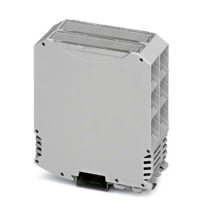 Šedá, obdélníková elektronická komponenta, pravděpodobně modul rozvaděče, bez viditelného označení výrobce nebo dalších detailů.
