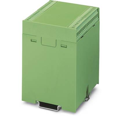 Zelený elektrický rozvaděč v obdélníkovém designu. Disponuje větracími štěrbinami na horní straně.