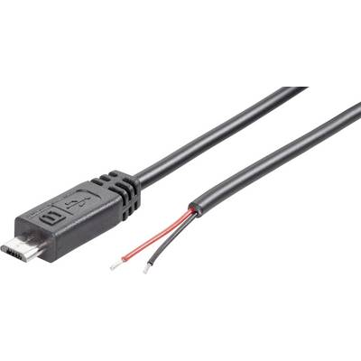 Uříznutý micro-USB kabel s černým a červeným vodičem.