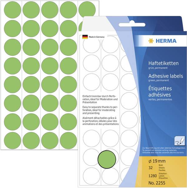 Herma 2255 popisovače etiket Ø 19 mm zelená 1280 ks trvalé papír