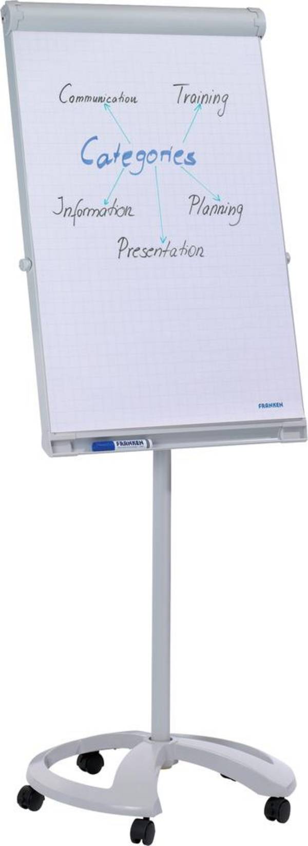 Franken flipchart Mobil Deluxe (š x v) 67 cm x 95 cm světle šedá vč. odkládací poličky, omyvatelný, výškově nastavitelný, popisovatelný, magnetický, vč. držáku bloku FC81
