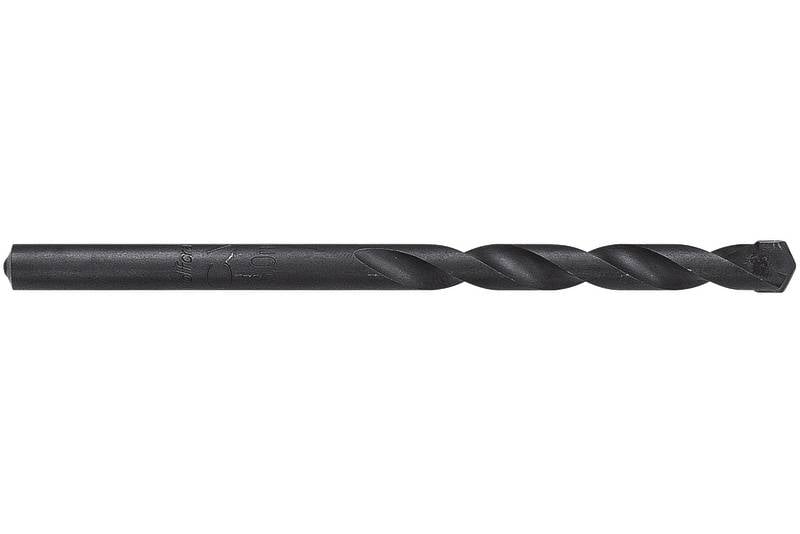 Černý kovový vrták se spirálovitým designem, vhodný pro vrtání do tvrdých materiálů.