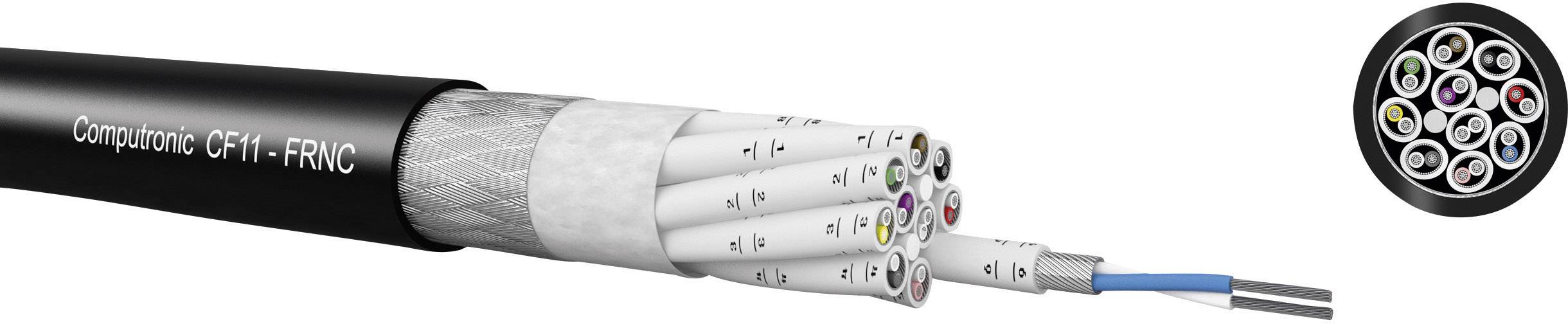 Kabel typu 'CF11-FRNC' s několika barevnými vodiči v průřezu. Vhodný pro flexibilní aplikace, znázorněný s ochranným pláštěm.