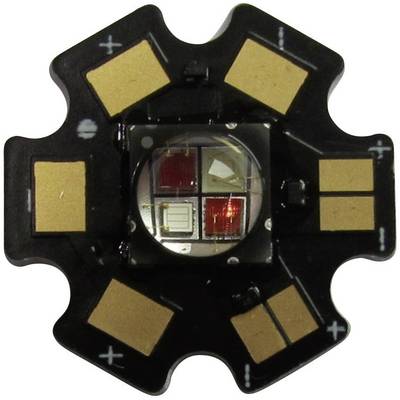 LED čip na hvězdicovité desce plošných spojů s několika měděnými kontakty, vhodný pro montáž do elektronických zařízení.