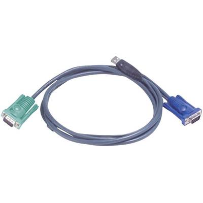 Sériový nulový modemový kabel se zelenými a modrými konektory propojuje dvě zařízení pro přenos dat.