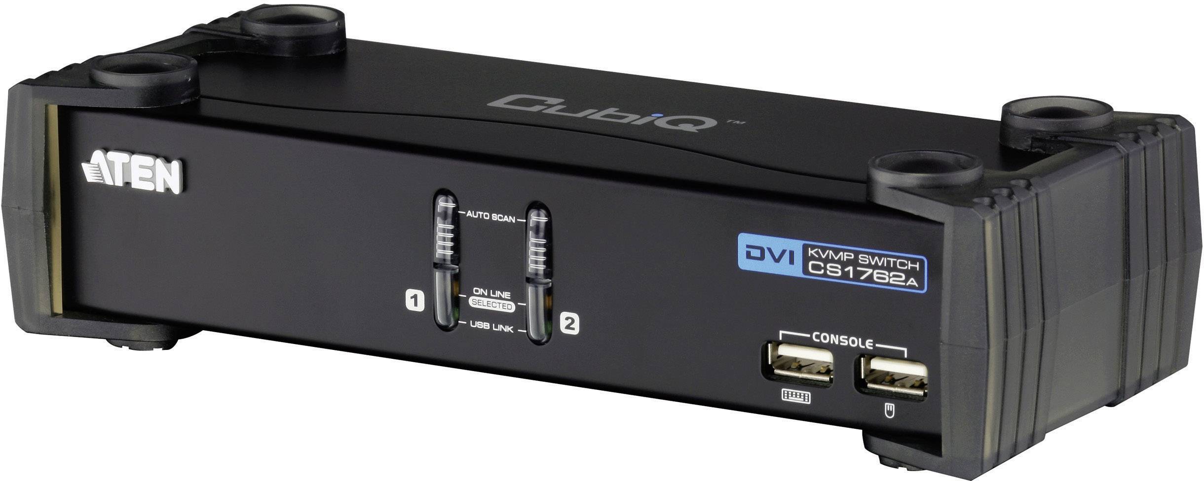 KVM přepínač od Atenu, model CubiQ CS1762A, s DVI portem a dvěma USB porty.