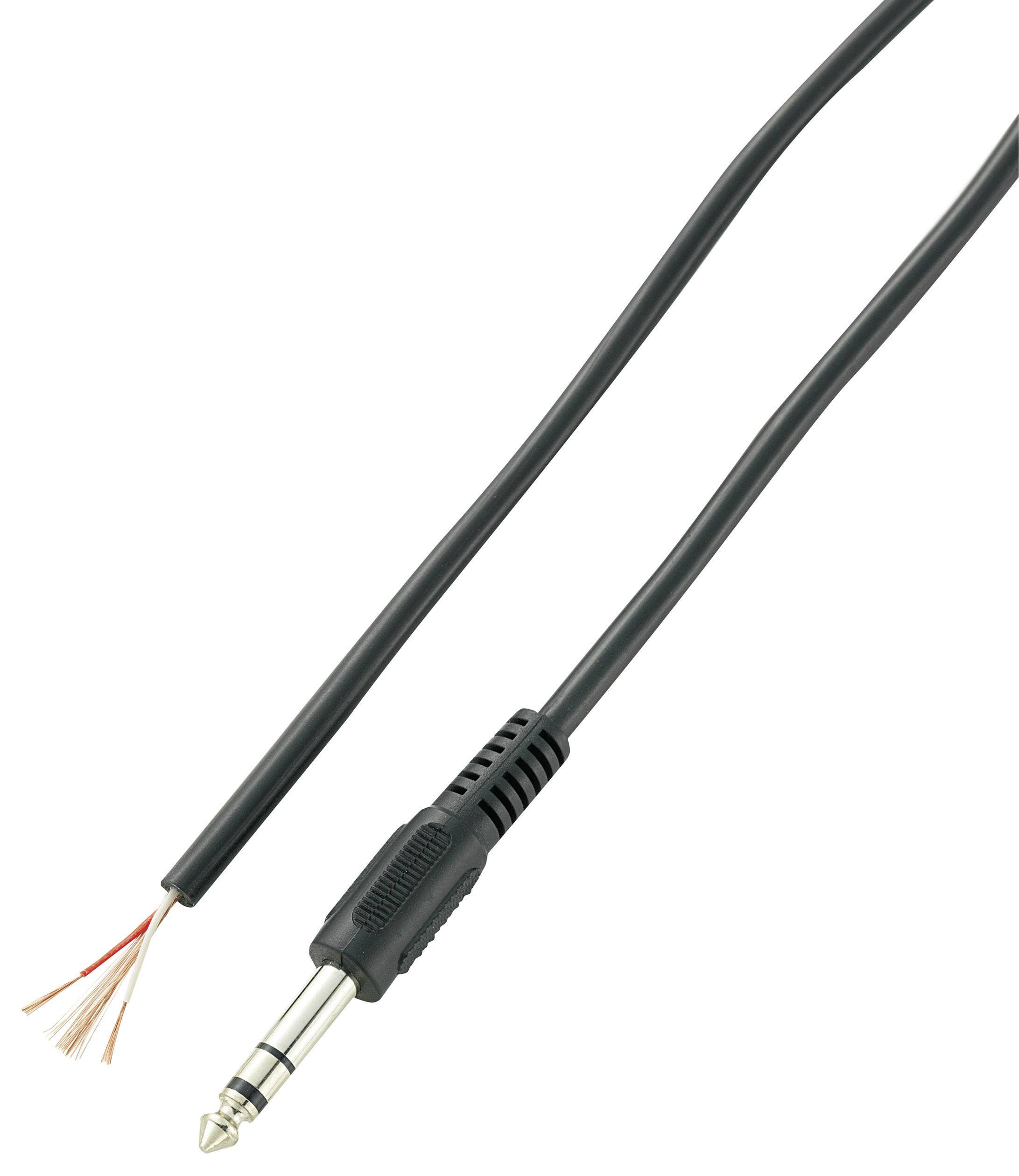 Černý audio kabel s 3,5mm stereo jackem na jedné straně a volnými konci drátů na straně druhé.