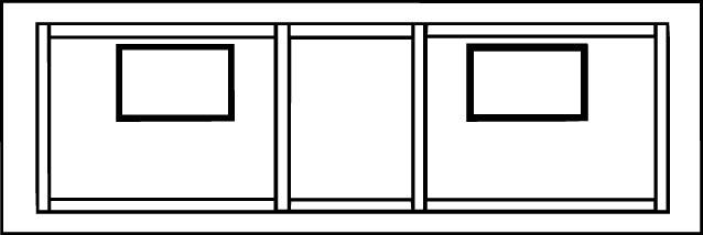Jednoduchý diagram zobrazuje obdélníkové uspořádání se dvěma malými, stejně velkými obdélníky uvnitř jednoho velkého obdélníku.