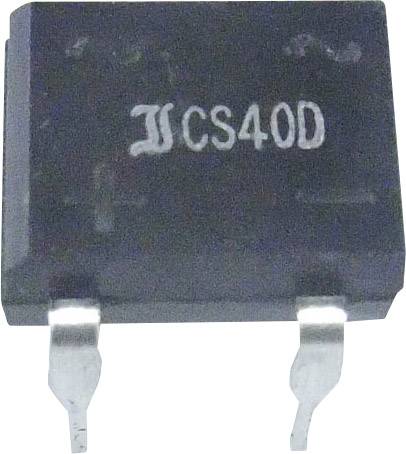 Černá elektronická součástka s nápisem 'IC CS40D', dva kontakty dole, pravděpodobně integrovaný obvod nebo tranzistor.