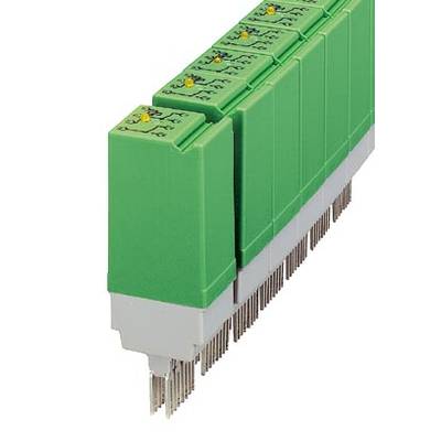 Zelené elektronické zásuvné moduly s několika kolíky jsou uspořádány do řady. Zdá se, že jsou navrženy pro elektrická propojení.