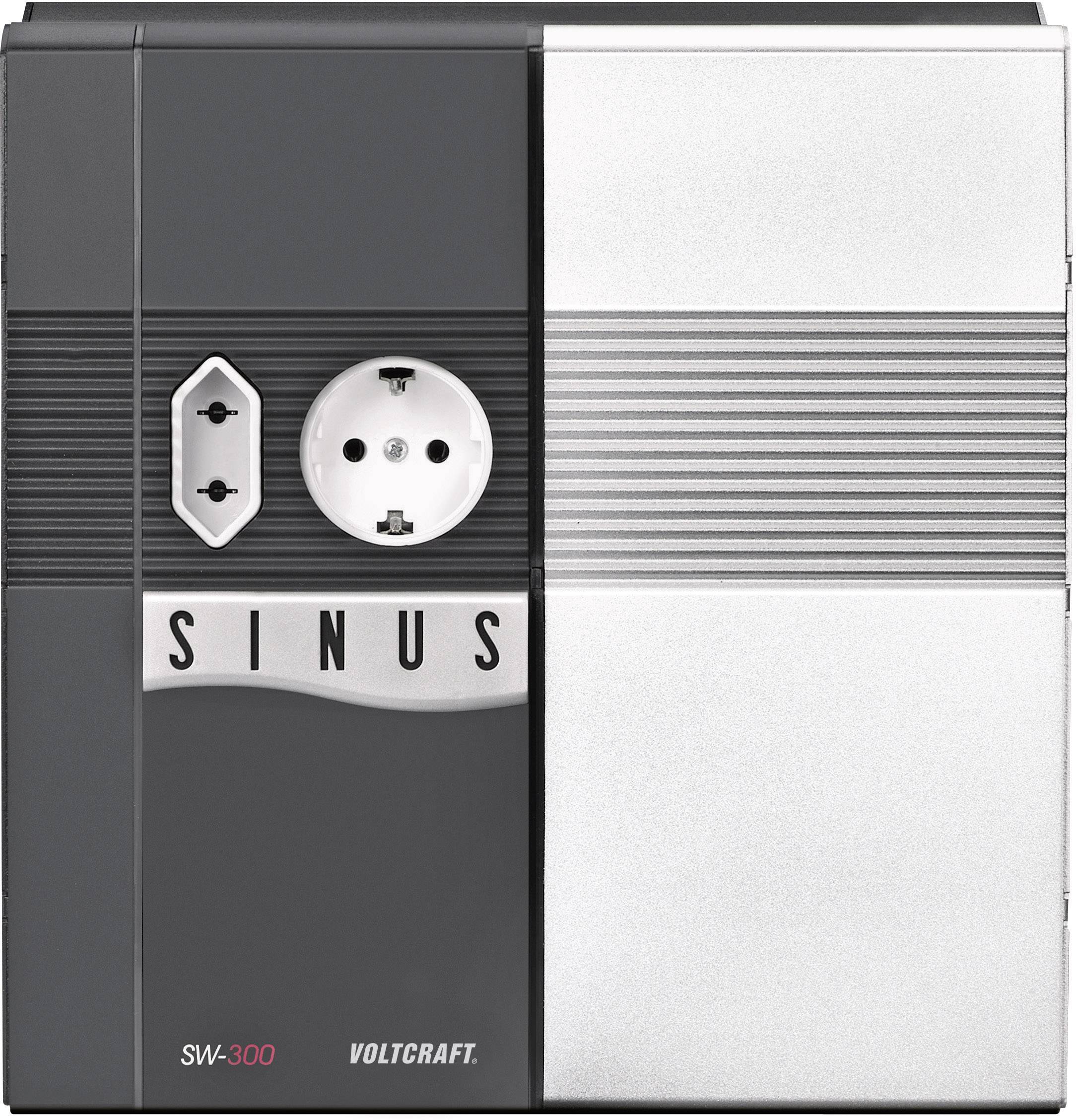Měnič Voltcraft Sinus SW-300 se zásuvkou Schuko, vhodný pro přeměnu stejnosměrného proudu na střídavý.
