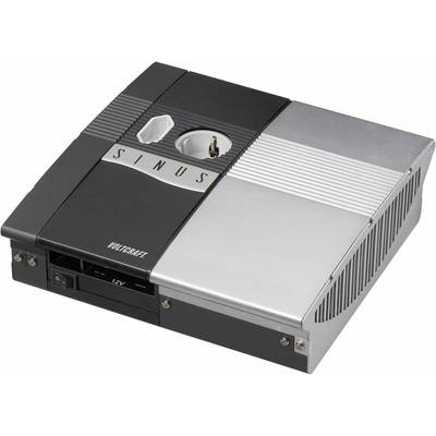 Síťový zdroj 'Sinus' od Voltcraftu s elektrickou zásuvkou, kompaktní obdélníkový tvar, černé a stříbrné plochy.