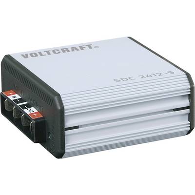 Kompaktní měnič stejnosměrného napětí 'Voltcraft SDC 2412-5' pro převod 24 V na 12 V, vhodný pro různá elektronická zařízení.