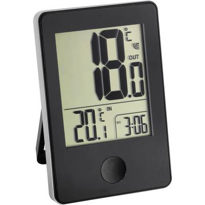 Digitální teploměr s velkým displejem zobrazuje vnitřní teplotu 20,1°C, venkovní teplotu 18,0°C a čas 3:06.