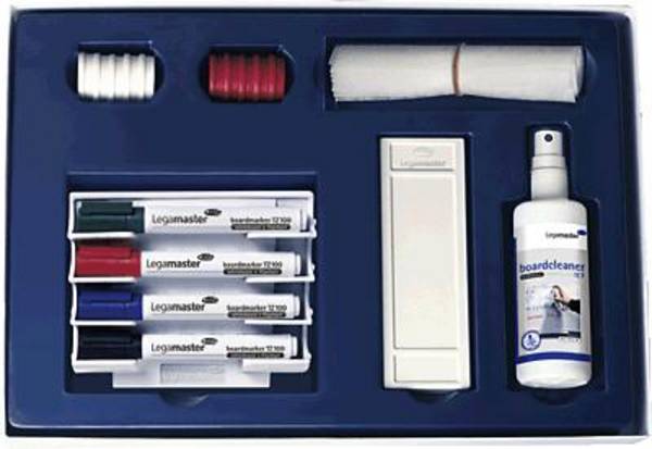 Legamaster STARTER Kit 7-125000 popisovač na bílé tabule  černá, modrá, červená, zelená vč. mazací houby, čistícího prostředku, magnetů 27 ks