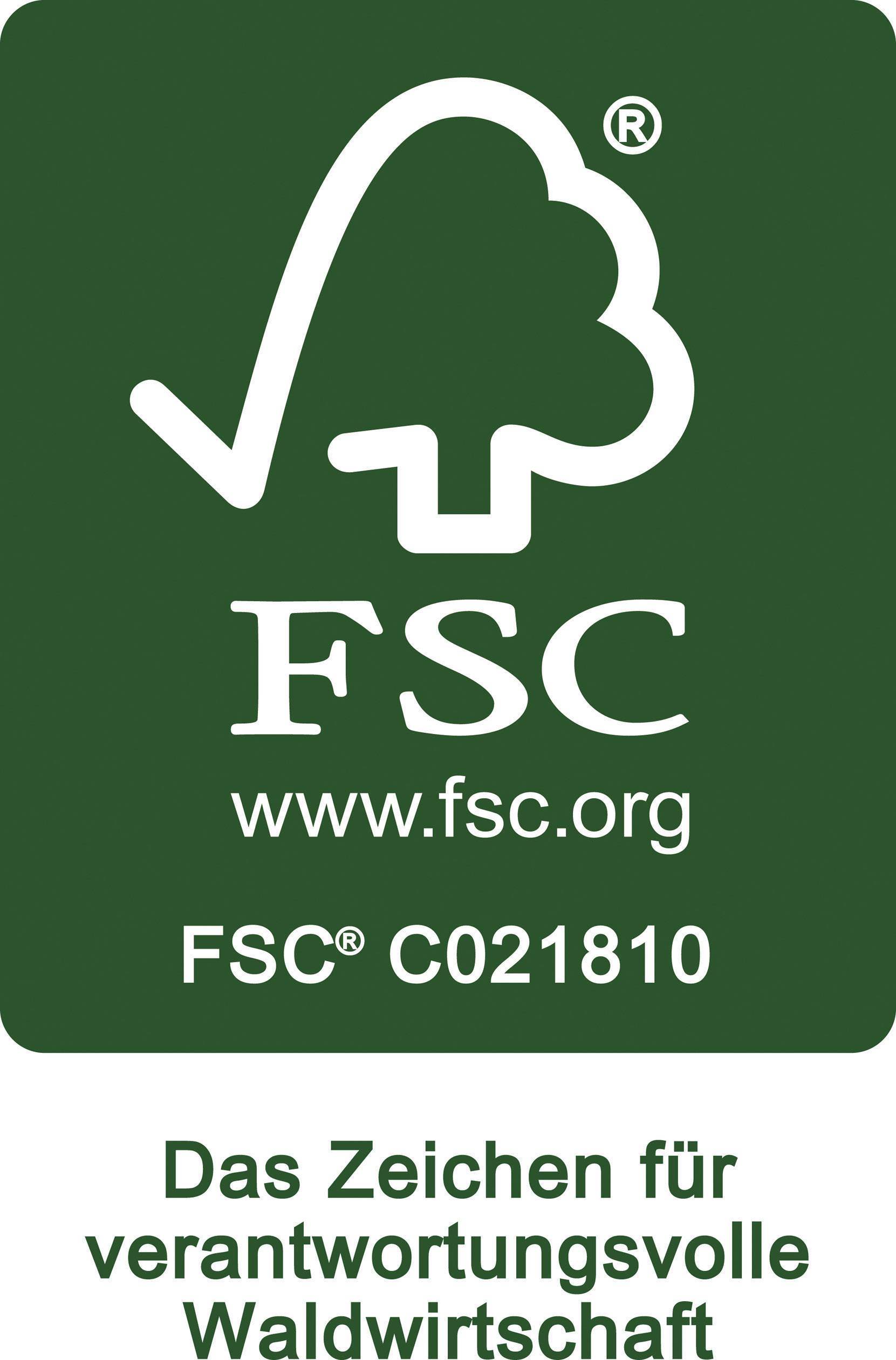 'Logo FSC s licenčním číslem C021810 a textem "Značka odpovědného lesního hospodaření" v zelené a bílé barvě.'