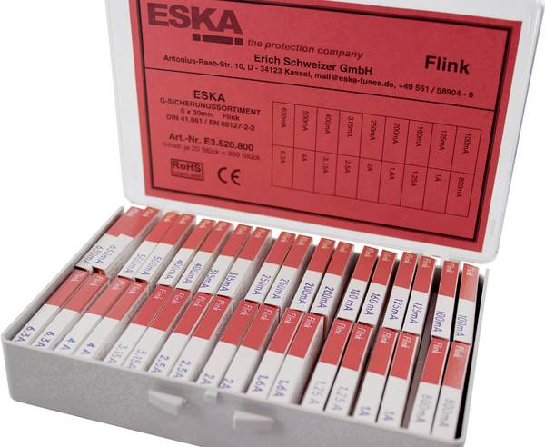 ESKA  E3520800    sada trubičkových pojistek  (Ø x d) 5 mm x 20 mm      F rychlá  Množství 360 díly