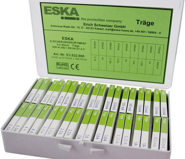 ESKA  E3522800    sada trubičkových pojistek  (Ø x d) 5 mm x 20 mm      T pomalá  Množství 360 díly