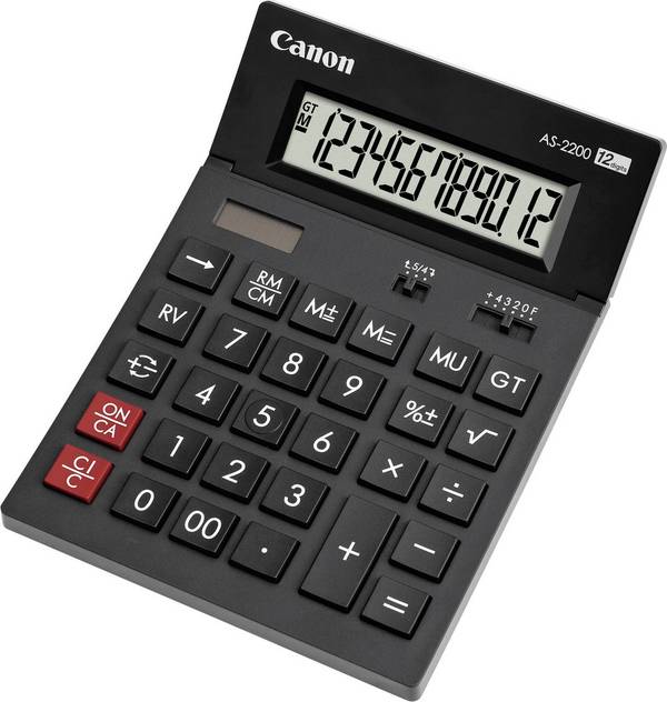 Canon AS-2200  stolní kalkulačka, displej (počet míst) 12, solární napájení, na baterii, tmavě šedá