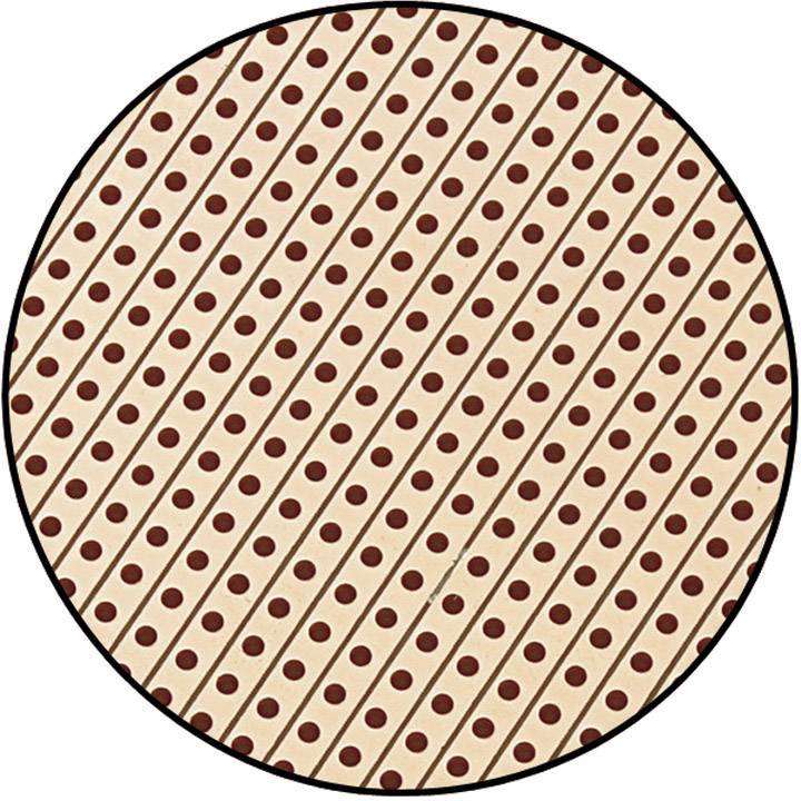 Kruhový design s diagonálními pruhy a rovnoměrně rozmístěnými body na béžovém pozadí.