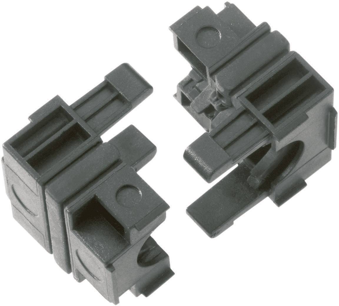 Dva černé, obdélníkové plastové konektory se západkovým mechanismem, které se používají pro elektrické připojení.