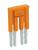 Oranžový zajišťovací kolík se dvěma paralelními kovovými kolíky. Používá se k elektrickému propojení v obvodech.