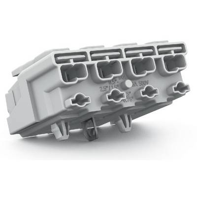 Bílý elektrický víceportový konektor vhodný pro napětí do 500V, zobrazený v šikmém pohledu.