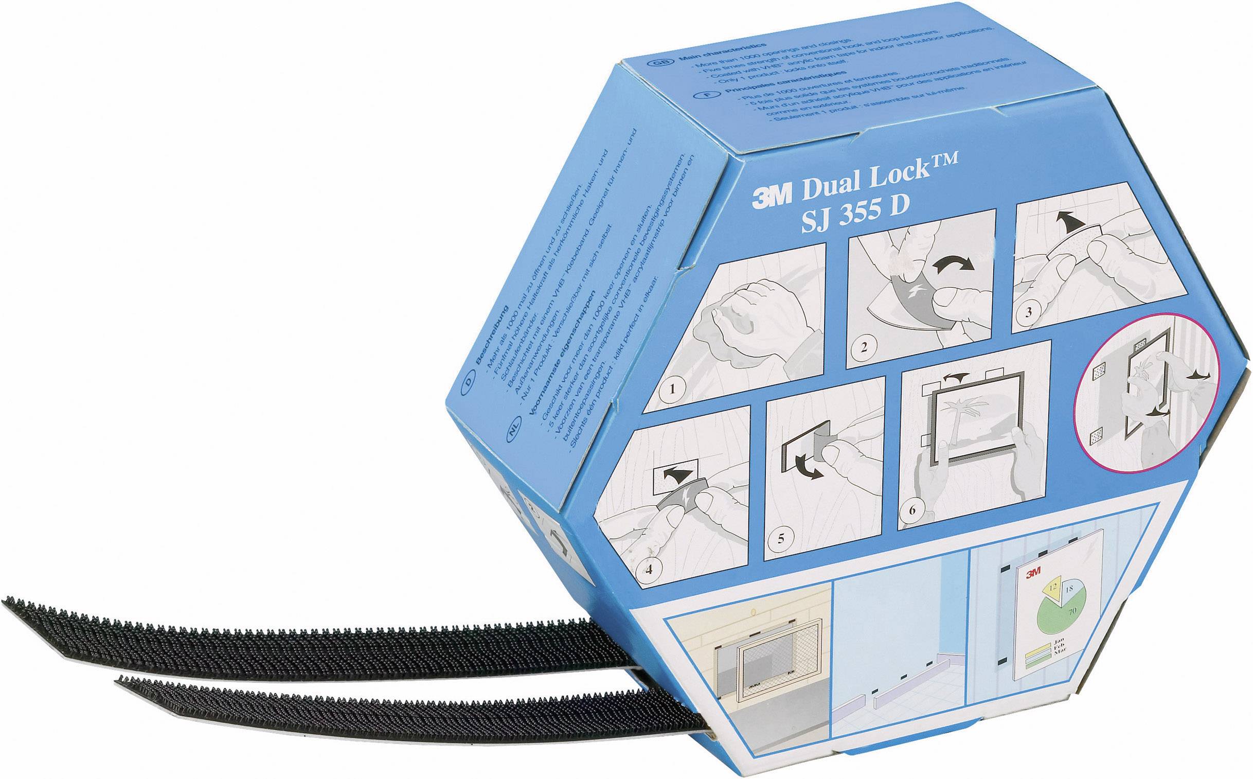 3M SJ 355D Dual Lock pásek se suchým zipem, lepicí, kulaté hlavičky, (d x š) 5000 mm x 25 mm, černá, 1 pár